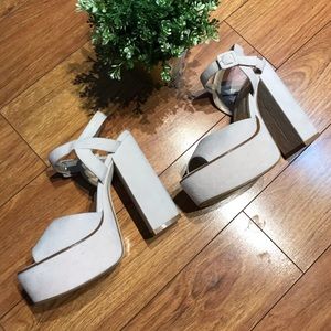 Public Desire Cream Suede Platform Block Heel